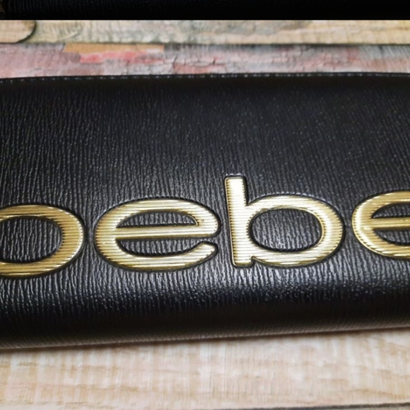 🍁NWT, Bebe Wallet, black and gold beautiful and cute wallet. 2 sides N zipper - Picture 2 of 14